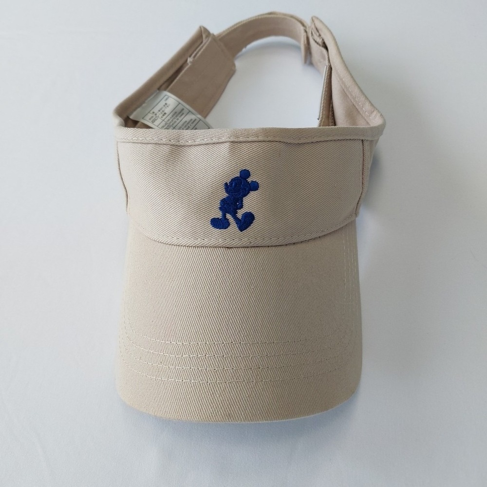 Vtg Walt Disney Mickey Mouse Visor Hat Adult One Size Khaki Blue Strap Back Logo